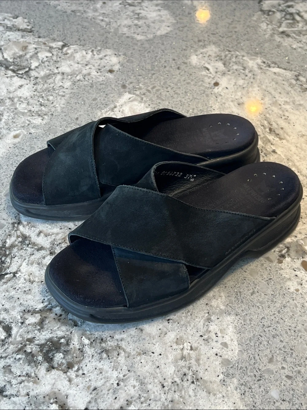 Mephisto Black Suede Slide Sandals
